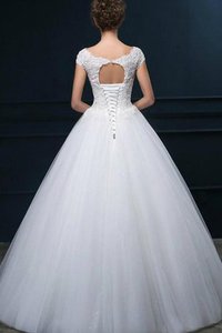 Robe de mariée naturel v encolure textile en tulle a-ligne en tissu pailleté