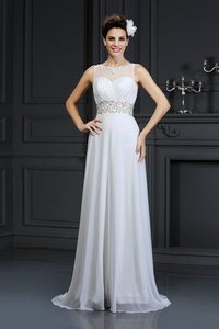 Robe de mariée longue avec chiffon avec sans manches col en bateau ligne a