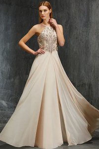 Robe de bal naturel décolleté dans le dos de traîne courte avec perle manche nulle