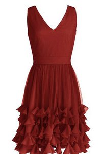 Robe demoiselle d'honneur naturel de col en v ligne a en tulle au niveau de genou