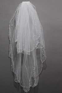 Glamour modeste élégant court voile de la mariée
