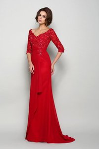 Robe mère de mariée longue en chiffon en 1/2 manche de traîne courte avec perle