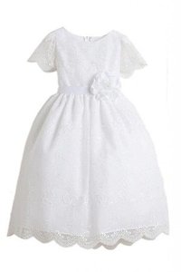 Robe de cortège enfant ligne a avec broderie avec fleurs avec manche courte