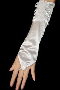 Rêveur taffetas floral blanc élégant | gants de mariée modestes