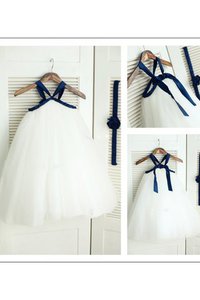 Robe de cortège enfant longue bretelles spaghetti en tulle avec fleurs manche nulle