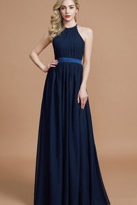 Robe demoiselle d'honneur ruché de princesse jusqu'au sol avec sans manches avec chiffon