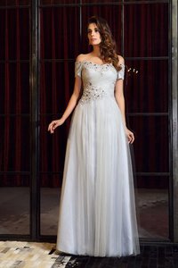 Robe de bal d'epaule ecrite de princesse fermeutre eclair appliques a-ligne