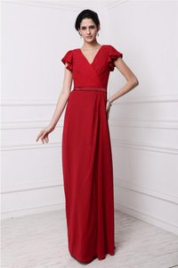 Robe demoiselle d'honneur longue jusqu'au sol avec fronce v encolure avec chiffon