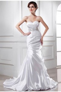 Robe de mariée avec perle avec lacets de sirène satin tissé extensible manche nulle