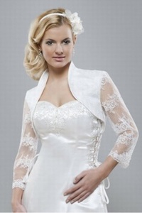 Chaming taffetas blanc élégant | dentelle modeste ourlet bolero