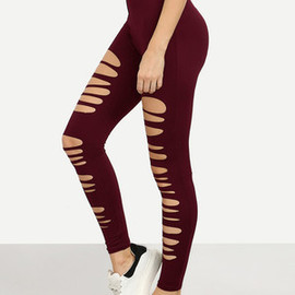 Leggings taille élastique découpé bordeaux