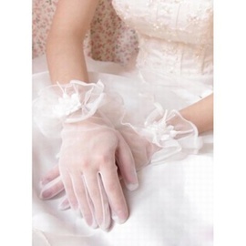 Organza avec des fleurs blanches élégantes | gants de mariée modestes chaming