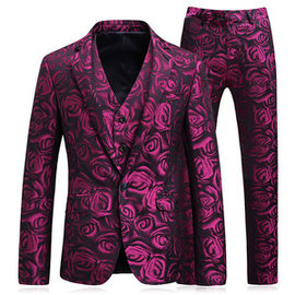 Hommes costume rose imprimé mode 3 pièces hommes blazer hommes