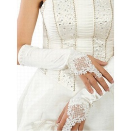 Perlée taffetas élégante broderie gants blancs de mariée parfait