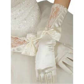 Onirique taffetas avec bowknot blanc chic | gants de mariée modernes