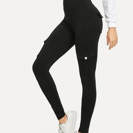 Legging unicolore haute qualité avec poches et boutons