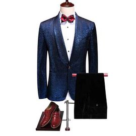 Costumes de mariage hommes grande taille costume blazers pantalon 2 pièce bleu flanelle