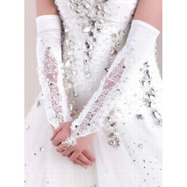 Angélique satin sequin blanc gants de mariée modestes