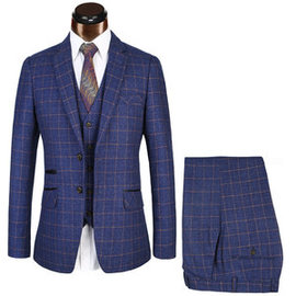 Costume d'affaires bleu mâle blazer plaid costume taille européenne