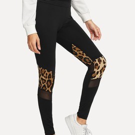 Legging léopard avec pièces transparentes et imprimé