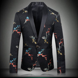 Blazers slim fit top qualité noir imprimé floral veste de mariage grande taille