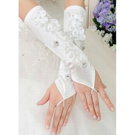 Gants en satin avec application blanc chic mariée coupé