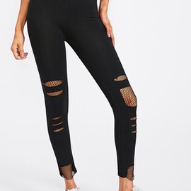 Legging avec pièces déchiré en résille