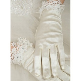 Parfait taffetas de luxe avec cristal blanc gants de mariée de luxe