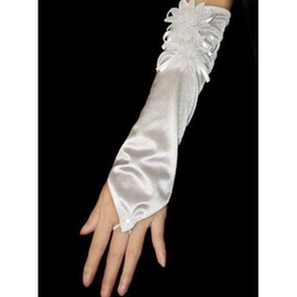 Rêveur taffetas floral blanc élégant | gants de mariée modestes