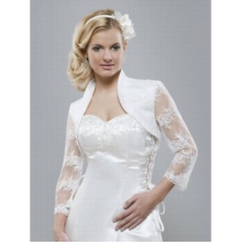 Chaming taffetas blanc élégant | dentelle modeste ourlet bolero