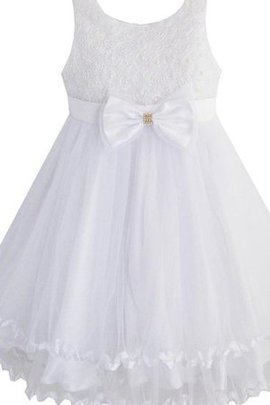 Robe de cortège enfant encolure ronde ligne a avec perle appliques avec nœud