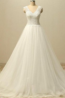 Robe de mariée naturel de traîne courte décolleté dans le dos a-ligne en tulle