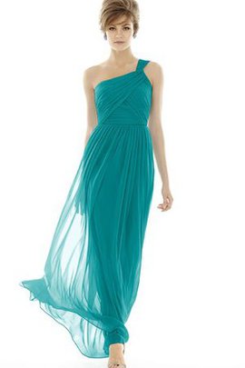 Robe demoiselle d'honneur longue ruché manche nulle avec chiffon d'épaule asymétrique