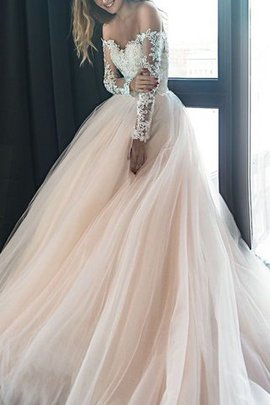 Robe de mariée d'epaule ajourée divin de traîne moyenne en tulle decoration en fleur