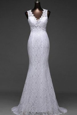 Robe de mariée de sirène dos nu avec lacets en dentelle manche nulle