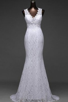 Robe de mariée de sirène dos nu avec lacets en dentelle manche nulle