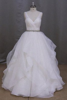 Robe de mariée cordon v encolure avec perle de traîne courte manche nulle