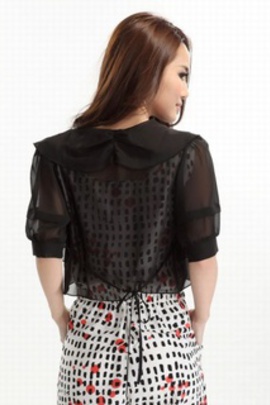 Fait main mousseline de soie noire chic | moderne ruffle bolero - photo 2