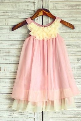 Robe de cortège enfant avec fleurs en chiffon bretelles spaghetti ruché longueur mollet