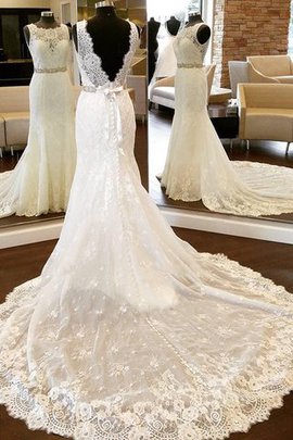 Robe de mariée avec sans manches enchanteur de fourreau col u profond naturel