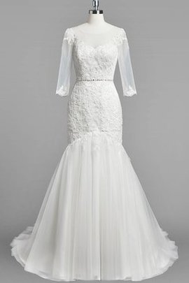 Robe de mariée distinguee naturel de traîne moyenne avec manche 3/4 avec perle