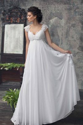 Robe de mariée nature plissé avec manche courte avec perle decoration en fleur