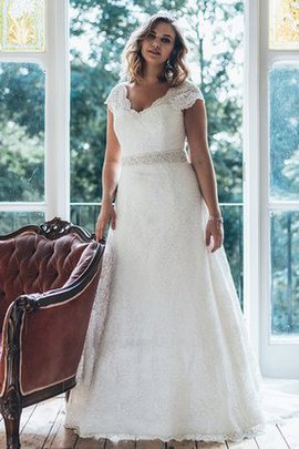 Robe de mariée distinguee lache avec manche courte v encolure avec perle