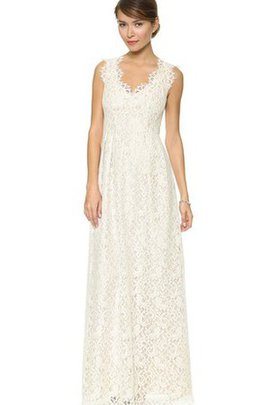 Robe de mariée longue avec sans manches en dentelle fermeutre eclair v encolure