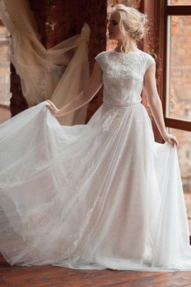 Robe de mariée plissé decoration en fleur col ras du cou a-ligne boutonné