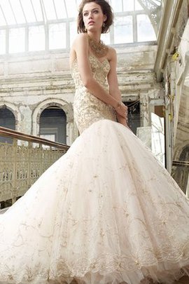 Robe de mariée col en forme de cœur en chute broder en tulle avec sans manches