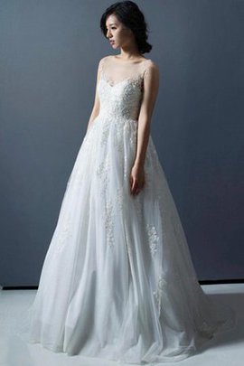 Robe de mariée ligne a appliques de col bateau en tulle longueur au ras du sol