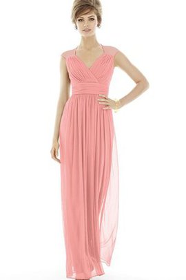 Robe demoiselle d'honneur avec chiffon ruché jusqu'au sol entrecroisé v encolure