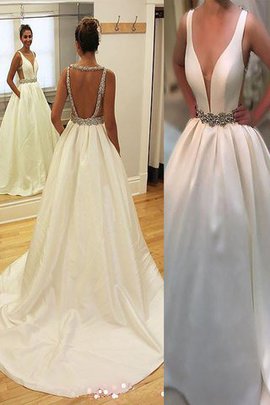 Robe de mariée naturel ligne a de princesse en satin de traîne moyenne