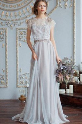 Robe de mariée intemporel avec perle a-ligne col en bateau avec décoration dentelle